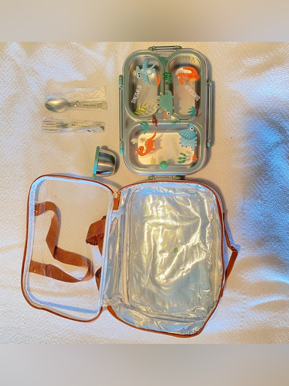 NWOT Lunchbox Insulated with Top Straps, Stainless Steel Utensils - Picture 6 of 13